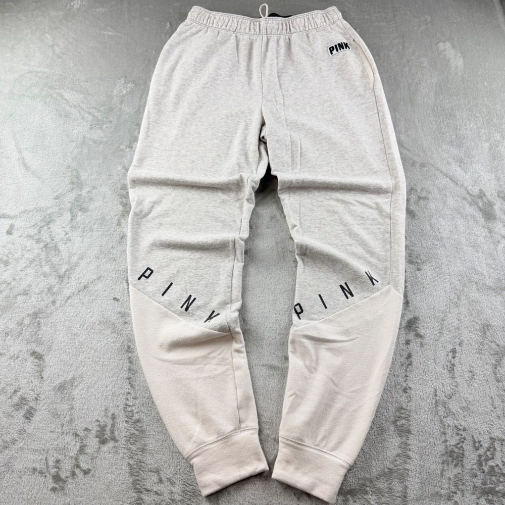 PINK Victoria's Secret Gray Jogger Sweatpants Women's Small Logo Graphic Lounge
